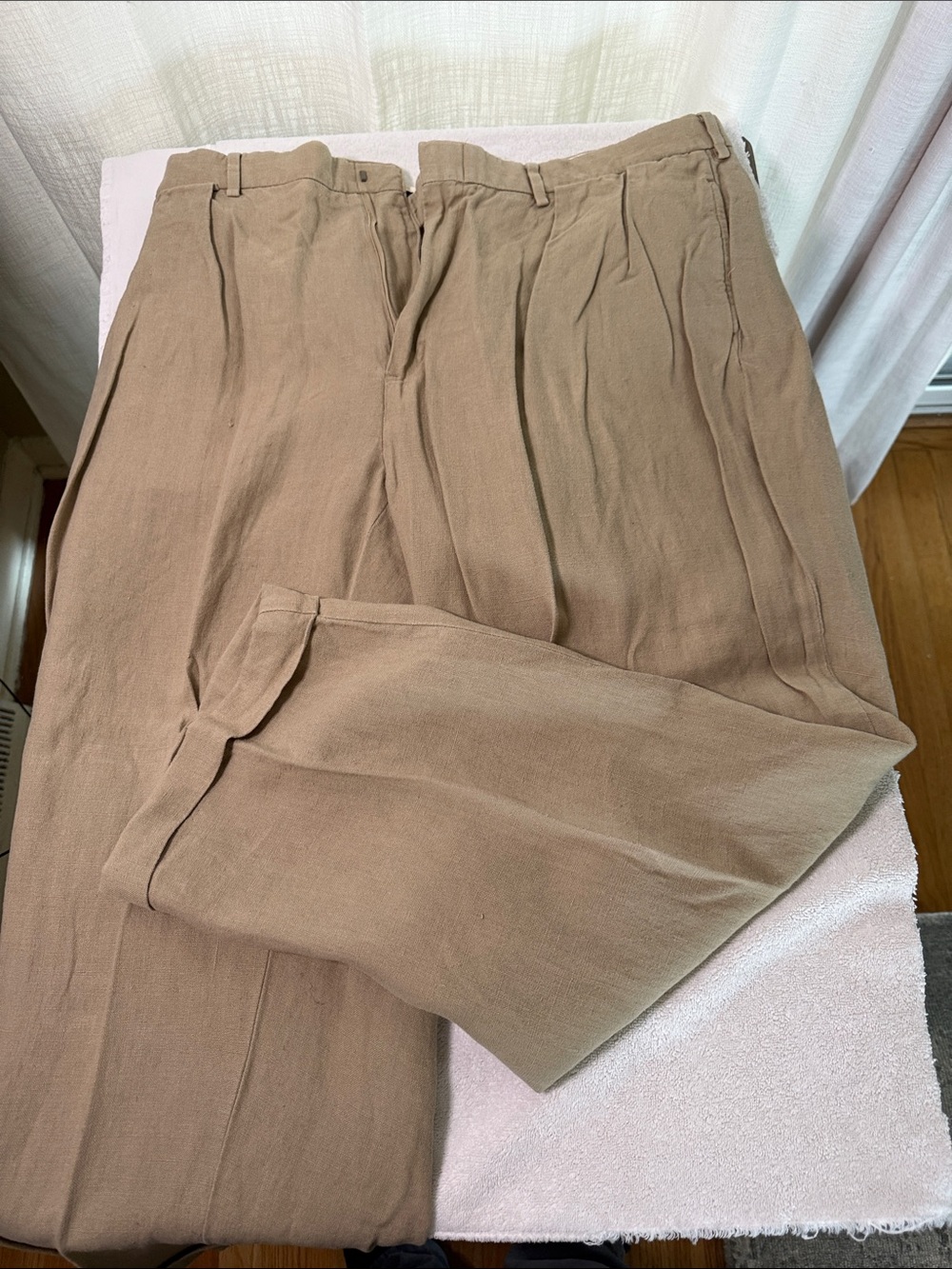 Polo Linen Men's Classic Pleated Chino Pants in Light Brown